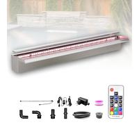 Longrun Kit di Lame a Cascata per laghetto da 90cm, in Acciaio Inox 304, Fontana per Piscina all'aperto con luci LED in 7 Colori e Telecomando, Larghezza 15cm