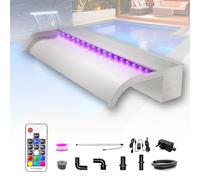 LONGRUN Set di lame a cascata per stagno, 60 cm, in acciaio inox 304, con 7 colori LED e telecomando, larghezza 25,5 cm