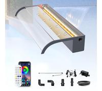 Longrun Set di Lame per Cascata per Laghetto da 60cm,Trabocco per Cascata Curva in Acrilico,Fontana per Piscina all'Aperto con Luci LED a 7 Colori e Telecomando,Larghezza 26cm