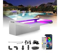LONGRUN Spillo delle cascate in acciaio inossidabile, Luce a LED controllata da app Fontana da piscina all'aperto, Kit di fontane per sfiora d'acqua koi per laghetta koi-30cm