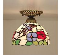 LONGSAND Tiffany Style Dragonfly Lampada da Soffitto da 8 Pollici A Mano Stained Glass Lampada da Soffitto Pastorale Floreale Lampada da Soffitto per Scale Corridoio Arredamento Camera da Letto