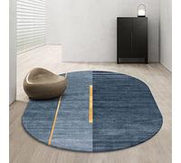 LONGSAO Tappeto di zona Tappeti Ovale Lavabile Materassini Scendiletto Grandi Tappetini Gioco per Soggiorno Tappeti per bambini Cuciture linea oro sfumato blu，110 x 190 cm