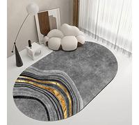 LONGSAO Tappeto di zona Tappeti Ovale Lavabile Materassini Scendiletto Grandi Tappetini Gioco per Soggiorno Tappeti per bambini Eleganti linee curve grigio-oro，130 x 180 cm