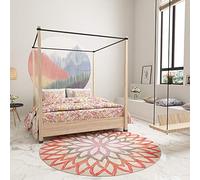 LONGSAO Tappeto Rotondo Design Moderno ø 70 cm per Soggiorno Tappeto Lavabile Ingresso Pavimento Tappeti Semplice astratto geometrico arancione viola grigio