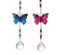 Longsheng, ciondolo a forma di farfalla con cristalli arcobaleno, per specchietto retrovisore auto, decorazione da appendere, 2 pezzi