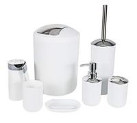 Longsheng - Set di 6 accessori da bagno, set da 6 pezzi con dispenser per lozioni, portaspazzolino, bicchieri da bagno, portasapone, bidone della spazzatura, scopino per WC con sacchetti per la