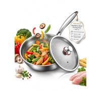 Longwellco Titanium Paderla 30CM - Pentole in titanio puro leggero con coperchio in vetro temperato per cottura versatile su induzione, gas e griglie, rilascio di cibo senza sforzo, ideale per gli che