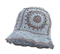 Longyangqk Berretto Lavorato a Maglia da Donna Berretto Boho Lavorato a Maglia Cappelli a Secchiello Fatti a Mano Cloche Cappelli all'Uncinetto Cappello da Pesca a Righe Floreali