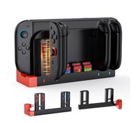 LONGYI Stazione di Ricarica Switch 2 con 4 Slot per Controller e 6 Memorie di Gioco, Supporto di Ricarica Magnetico con Connessione Diretta Alla Console per Switch 2 Joycon, Docking Station