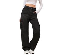 LONGYIDA Jeans Larghi da Donna Elasticizzati a Vita Alta Dritti a Gamba Larga Jeans Cargo Y2K Boyfriend Denim Pantaloni Cargo Pantaloni, Grigio e Nero., S
