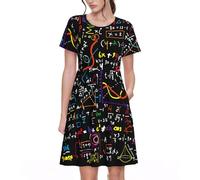 Longzehao Abito estivo da donna, casual, con stampa matematica, a maniche corte, con tasche, nero, XX-Large