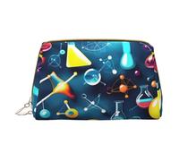 Longzehao Astratto Scienza Chimica Stampa In Pelle Cerniera Trucco Sacchetto Cosmetico Sacchetto di Viaggio Organizzatore Toiletry Clutch, bianco, Taglia unica