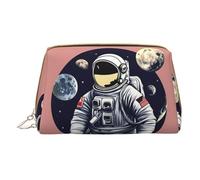 Longzehao Astronauta on The Moon 1 Stampa Borsa per il trucco in pelle con cerniera Borsa cosmetica Organizer da viaggio Pochette da toilette, bianco, Taglia unica