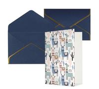 Longzehao Biglietti di auguri con stampa di lama e alpaca, cactus, interno bianco, con busta, adatti per amici di famiglia