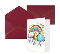 Longzehao Biglietti di auguri per tutte le occasioni con nuvole arcobaleno e gocce di pioggia, interno bianco, con busta, adatti per amici di famiglia