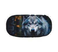 LONGZEHAO Blue Eyes Wolf1 Print Simple rettangolo Pen bag Custodia per forniture per ufficio, cosmetici, articoli da toeletta