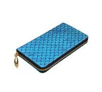Longzehao Blue Fish Scale Print Premium Leather Zip Around Portafoglio per Uomini e Donne Copertina Libro degli assegni Blocco RFID