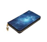 Longzehao Blue Galaxy2 Print Premium Leather Zip Around Wallet per uomini e donne copertina libretto degli assegni RFID blocco