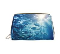 Longzehao Blue Ocean Underwater Fish3 Borsa per il trucco in pelle con cerniera con stampa di pesce subacqueo, trousse da viaggio organizer per articoli da toeletta, bianco, taglia unica, Bianco, One