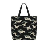 Longzehao Borsa a tracolla di grande capacità con cerniera, borsa riutilizzabile per la spesa giapponese con gru e pino per lo shopping