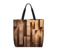 LONGZEHAO Borsa a tracolla di grande capacità con cerniera, riutilizzabile per la spesa con assi verticali in legno di quercia da falegnameria, borsa tote per la spesa