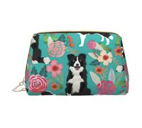 Longzehao Borsa per trucchi in pelle con stampa floreale Border Collie con cerniera, trousse da viaggio organizer per articoli da toeletta, bianco, taglia unica, Bianco, One Size