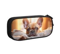 LONGZEHAO Grande capacità animale cane francese bulldog2 stampa matita caso, doppio strato cerniera matita box trucco sacchetto organizzatore