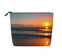 Longzehao Grande capacità Bella Sunrise Ocean stampa canapa finta, borsa per il trucco, borsa da viaggio, borsa da toilette con cerniera., nero, taglia unica, Nero, One Size