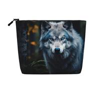 Longzehao Grande capacità Blue Eyes Wolf1 stampa canapa finta, borsa per il trucco, borsa da viaggio, borsa da toilette con cerniera, nero, taglia unica, Nero, One Size