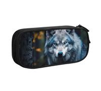 LONGZEHAO Grande capacità Blue Eyes Wolf1 stampa matita caso, doppio strato cerniera matita box trucco sacchetto organizzatore