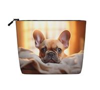 Longzehao Grande capacità cane bulldog2 francese stampa canapa finta borsa per il trucco, borsa da viaggio, borsa da viaggio, borsa da toilette con cerniera, nero, taglia unica, nero, taglia unica,