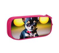 LONGZEHAO Grande capacità Chihuahua Dog Print Pencil Case, doppio strato cerniera matita box trucco Pouch Organizer