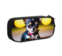 LONGZEHAO Grande capacità Chihuahua Dog Print Pencil Case, doppio strato cerniera matita box trucco Pouch Organizer