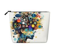 Longzehao Grande capacità di intelligenza artificiale cervello stampa canapa finta, borsa per il trucco, borsa da viaggio, borsa da toilette con cerniera, nero, taglia unica, Nero, One Size