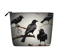 Longzehao Grande capacità di uccelli corvi neri su un ramo stampa canapa finta, borsa per il trucco, borsa da viaggio, borsa da toilette con cerniera, nero, taglia unica, Nero, One Size