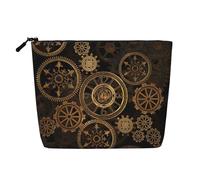 Longzehao Grande capacità ingranaggi orologio bronzo stampa secolo canapa finta, borsa per il trucco, borsa da viaggio, borsa da toilette con cerniera.
