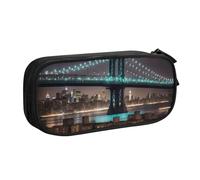 LONGZEHAO Grande capacità New York Manhattan Bridge Night Print Pencil Case, doppio strato cerniera Pencil box Makeup Pouch Organizer