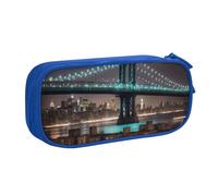 LONGZEHAO Grande capacità New York Manhattan Bridge Night Print Pencil Case, doppio strato cerniera Pencil box Makeup Pouch Organizer