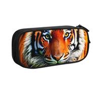 LONGZEHAO Grande capacità Tiger Stripes Orange Pattern Print Pencil Case, doppio strato cerniera matita box trucco Pouch Organizer