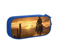 LONGZEHAO Grande capacità West Desert Cactus con Cowboys Equitazione Cavalli 2 Stampa Pencil Case Doppio strato Cerniera Astuccio Astuccio Trucco Organizer