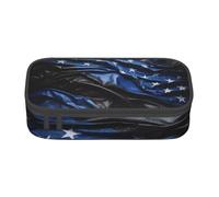 Longzehao Grande capienza scomparto American Thin Blue Line Flag Print Pencil case Storage bag per forniture per ufficio, Nero, One Size, Art Deco