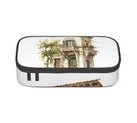 Longzehao Grande capienza scomparto antico edificio con ramo d'ulivo romano e stampa greca astuccio per forniture per ufficio, Nero, One Size, Art Deco