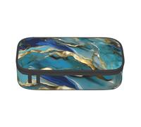 Longzehao Grande capienza scomparto Azurite Teal e Foil Gold Oil Marble Pattern Print Pencil case Storage bag per forniture per ufficio, Nero, One Size, Art Deco