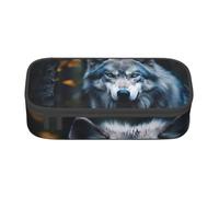 Longzehao Grande capienza scomparto Blue Eyes Wolf1 Print astuccio per cancelleria da ufficio, Nero, One Size, Art Deco
