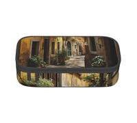 Longzehao Grande capienza scomparto Italian Old Street Print astuccio portaoggetti per forniture da ufficio, Nero, One Size, Art Deco