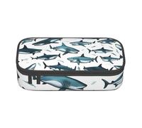 Longzehao Grande capienza scomparto Shark Pattern con vari gesti stampa astuccio per cancelleria per ufficio, Nero, One Size, Art Deco