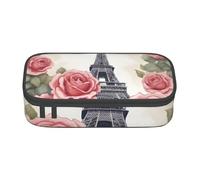 Longzehao Grande capienza scomparto Torre Eiffel Rose Flower stampa astuccio per forniture per ufficio, Nero, One Size, Art Deco