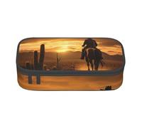 Longzehao Grande capienza scomparto West Desert Cactus con Cowboys equitazione Horses2 Stampa astuccio per cancelleria per ufficio, Nero, One Size, Art Deco