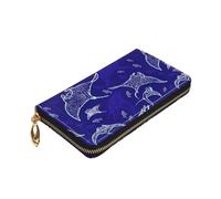 Longzehao Manta Ray and Fish Print Premium Leather Zip Around Portafoglio per uomini e donne Custodia libretto degli assegni RFID blocco