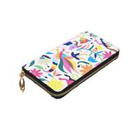 Longzehao Mexican Otomi Animals Print Premium Leather Zip Around Wallet per uomini e donne libretto degli assegni blocco RFID